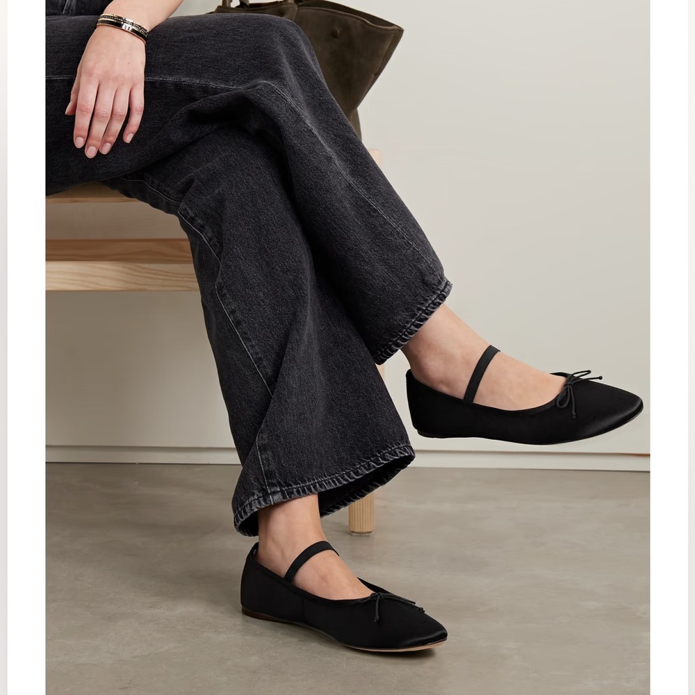EUC Loeffler Randall Leonie Black Satin Ballet Flat 9.5 with Box